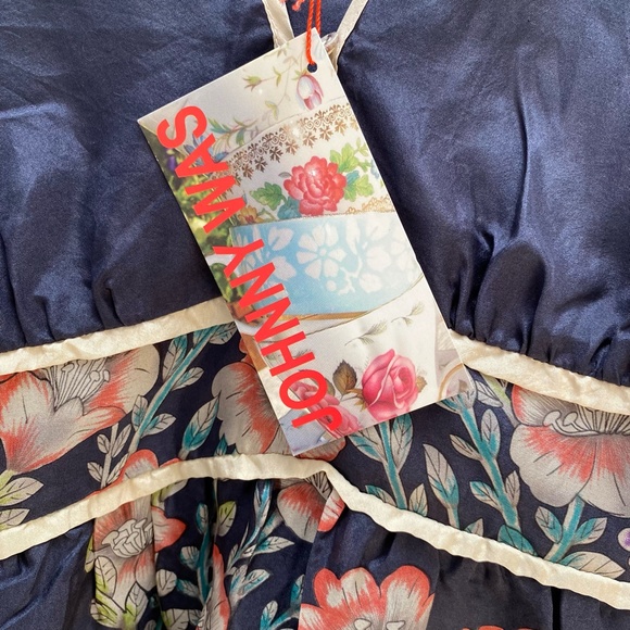 Johnny Was Dress 100% Silk Floral Mini Navy Blue XS - Picture 5 of 16